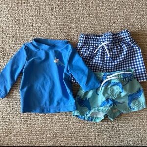 Baby Boy Blue Rash Guard and Dinosaur Swim Shorts Set